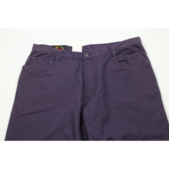 Deadstock Vtg 90s Fila Mens 42x34 Spell Out Baggy Fit Skateboard Jeans Purple - Picture 2 of 15